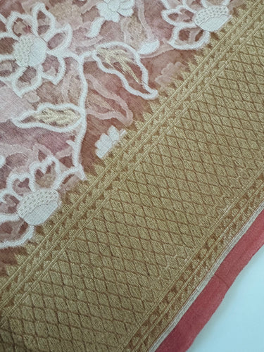 Kora Silk Sari from Banaras | Dull Pink | Gold Zari | Handwoven | Ships from California